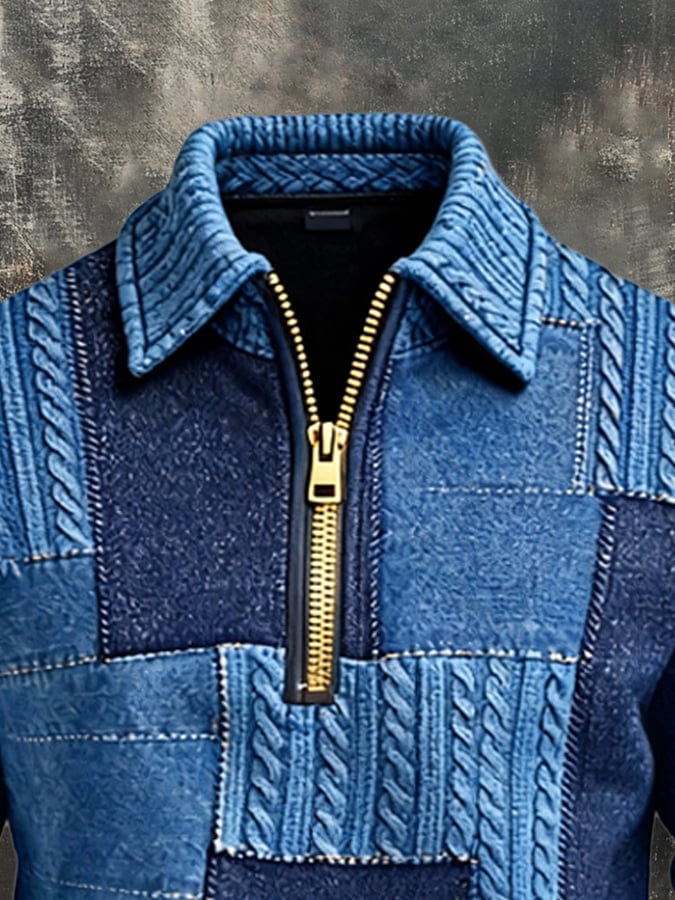 Sudadera retro en bloques de color estampado cierre para hombre