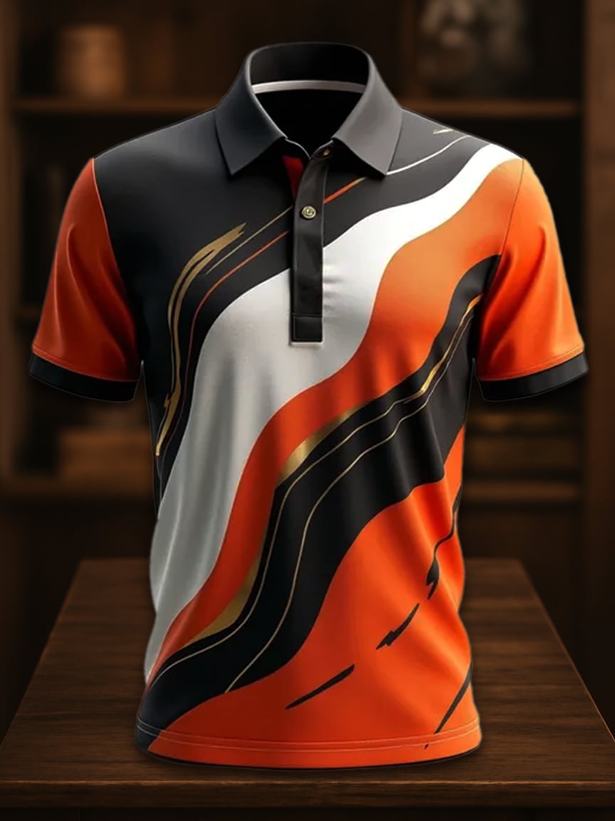 Camisa polo ejecutivo casual Artistic Button de manga corta para hombre