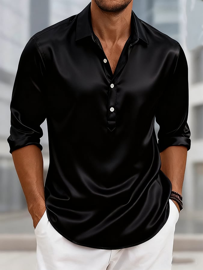 Camisa ejecutivo de lujo de manga larga solapa con botones casual para hombre