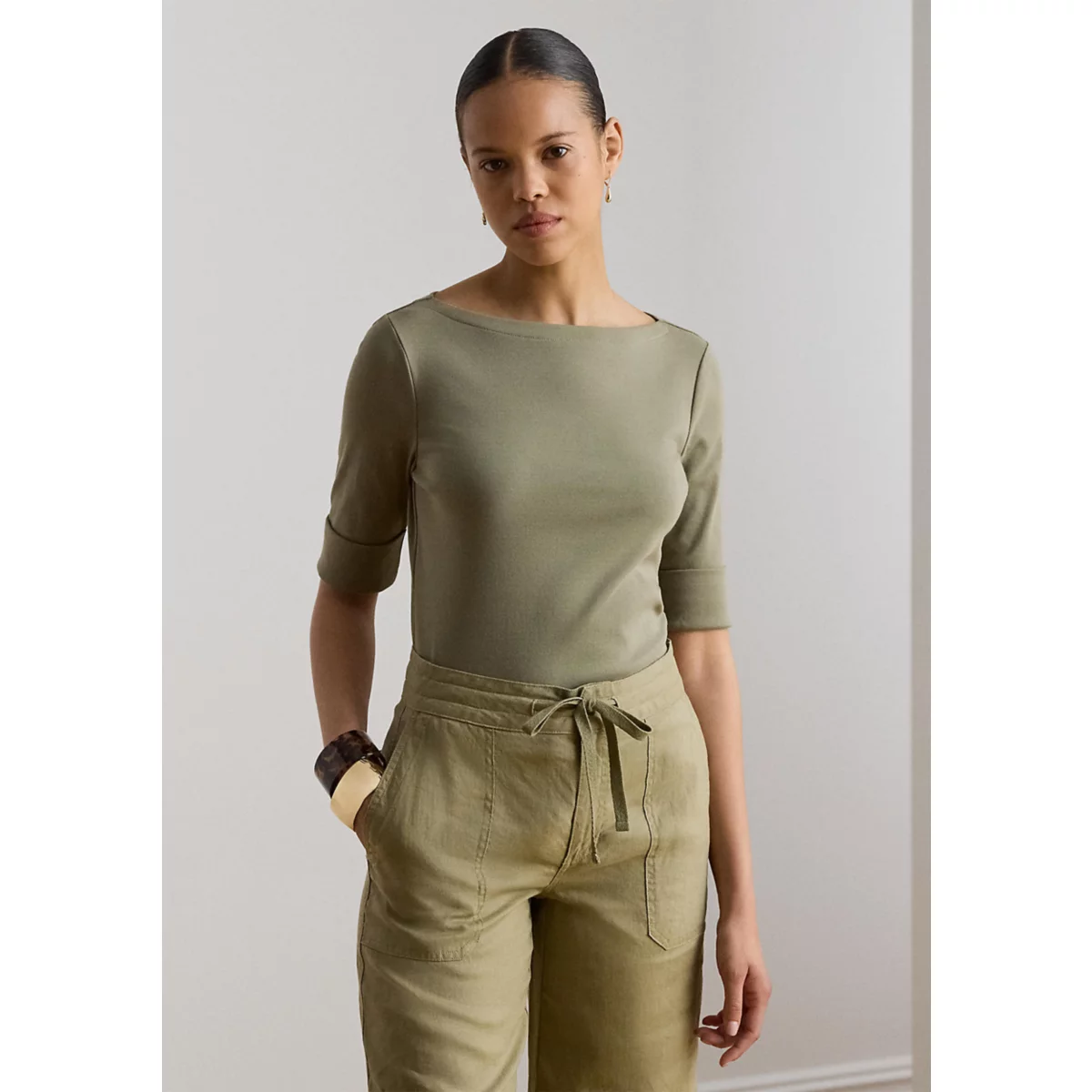 Women's Stretch Cotton Boatneck T-Shirt - 1