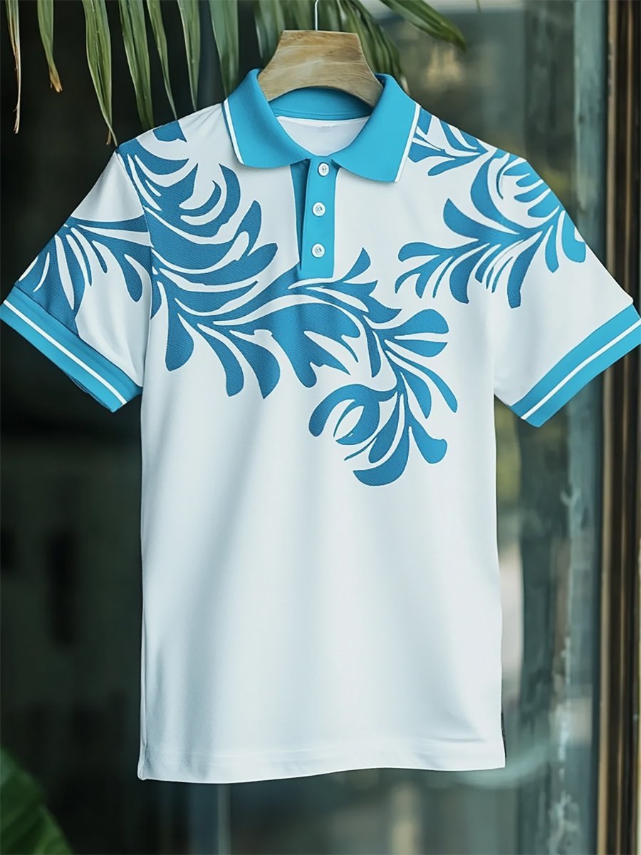 Camisa polo Resort floral estampado Button de manga corta para hombre