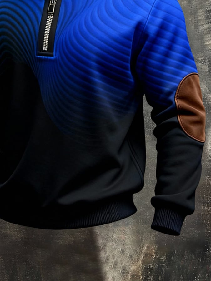 Sudadera vintage Color-Block estampado con cierre para hombre
