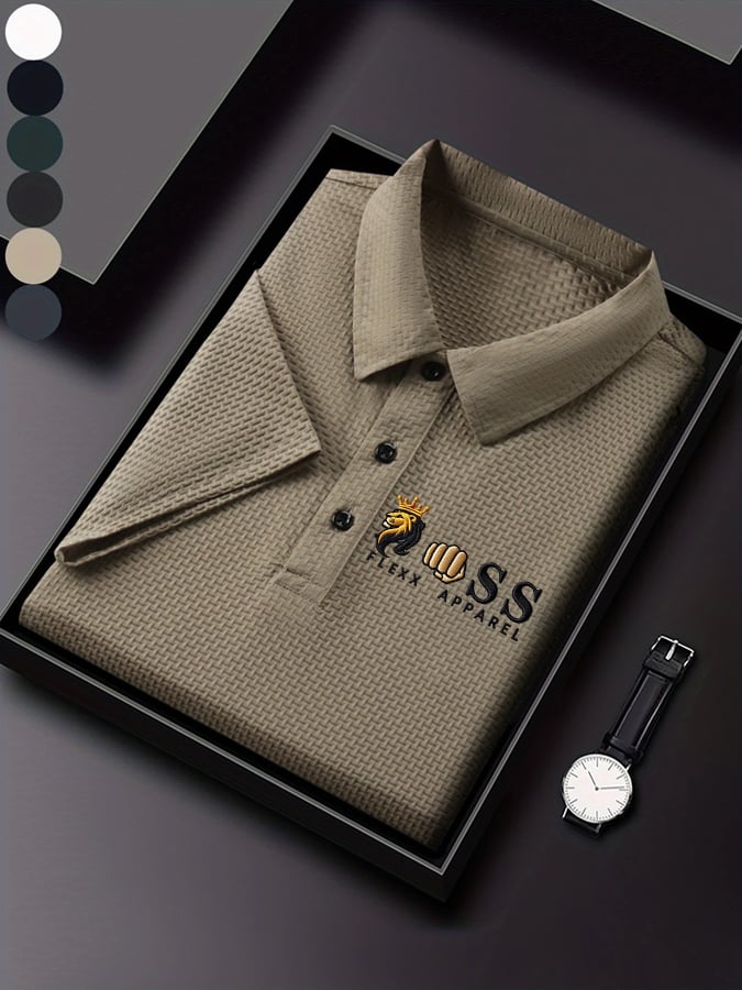 para hombre Waffle Fabric casual de manga corta camisa polo