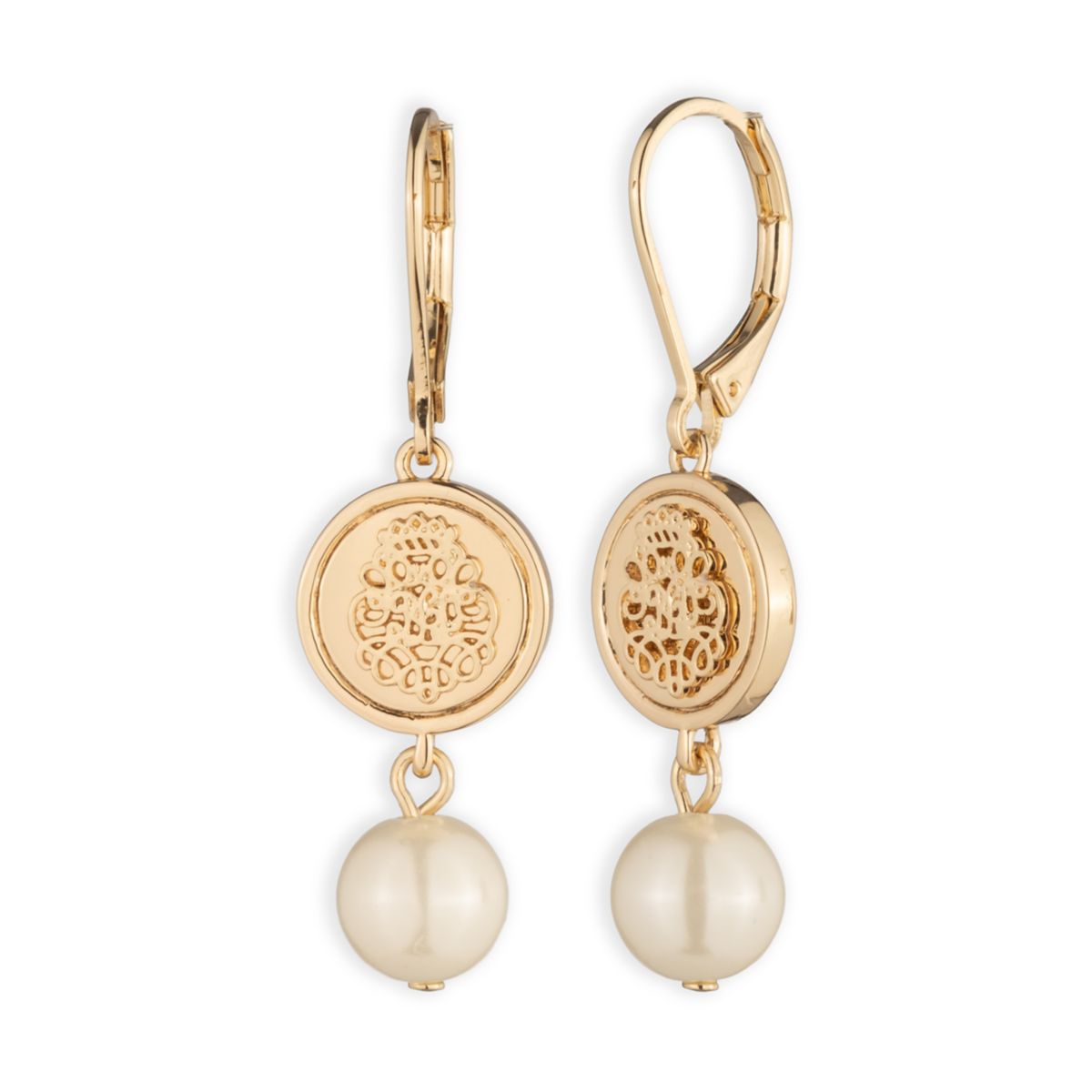Pearl Coin Double Drop Earrings - 1