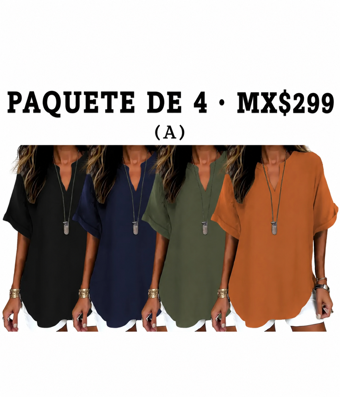 Blusa lisa de manga corta para mujer · vista 3