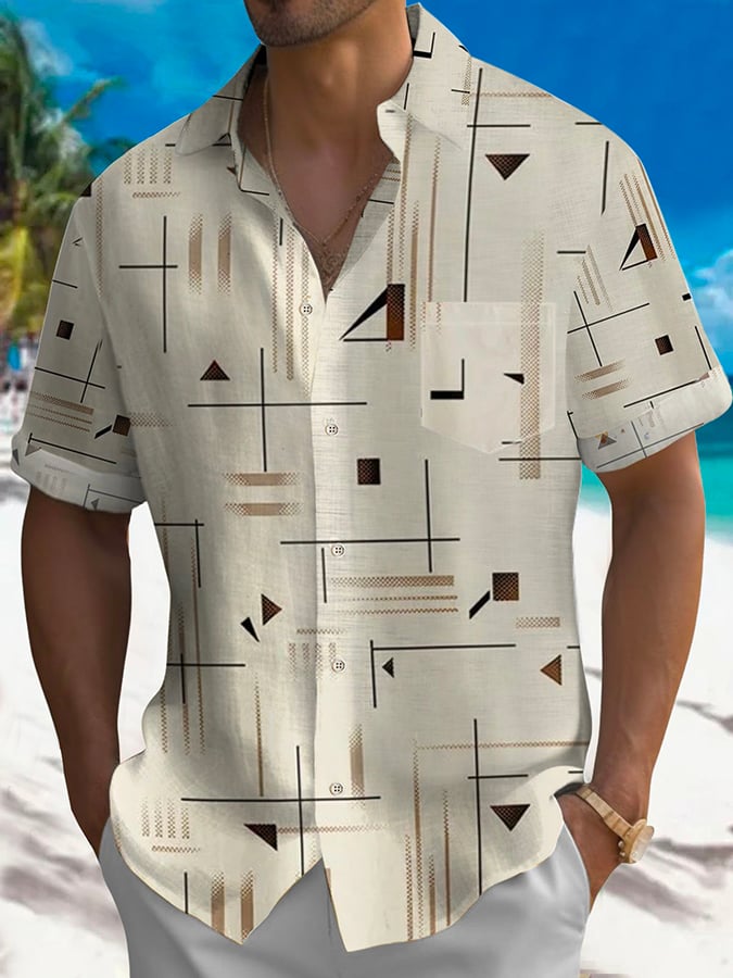 Camisa Leisure Holiday Geometric estampado de manga corta para hombre