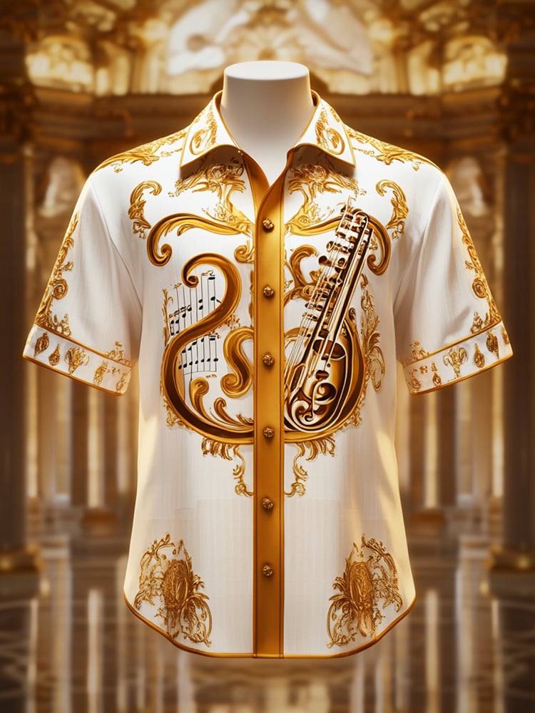 Camisa satén Luxe estampado de manga corta Button para hombre
