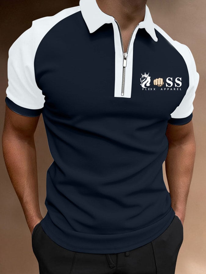 Camisa polo Letter estampado Lapel Zipper Pullover casual para hombre