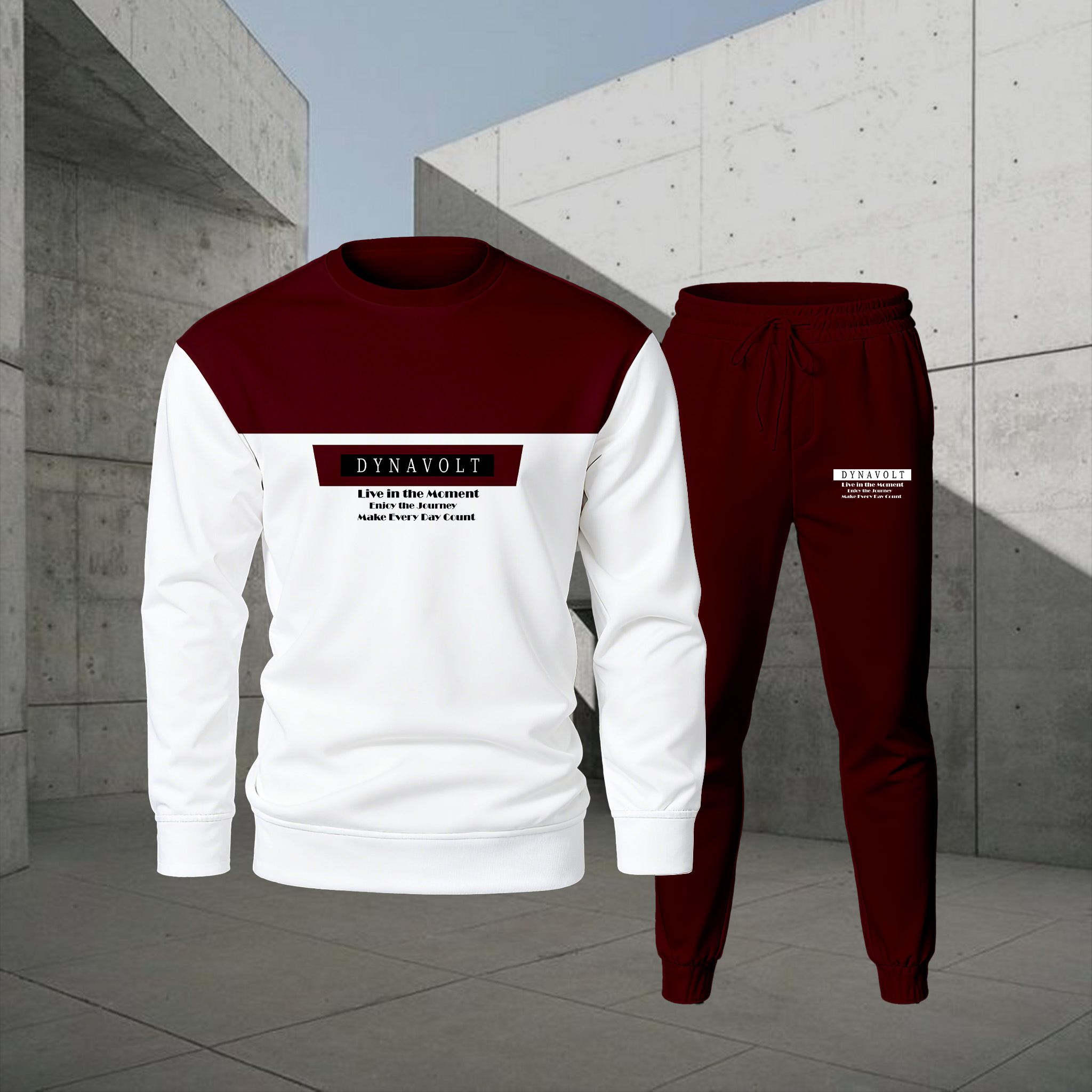 Conjunto de dos piezas casual Color Matching estampado Round-Neck de manga larga sudaderas Trousers para hombre