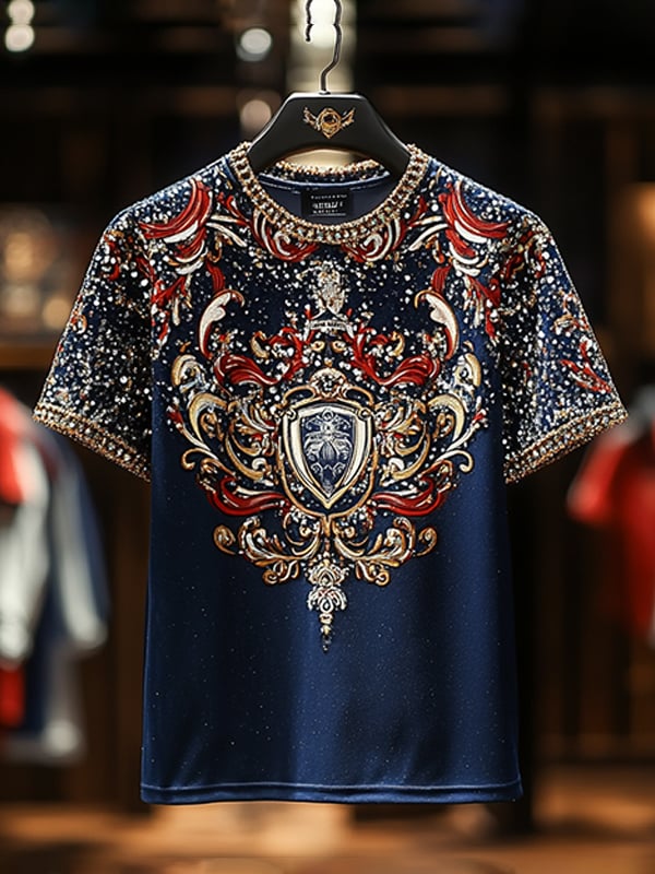 Camiseta ejecutivo de lujo estampado de algodón de manga corta para hombre