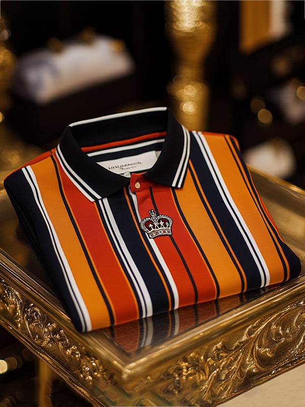Camisa polo ejecutivo rayas Logo con botones de manga corta para hombre