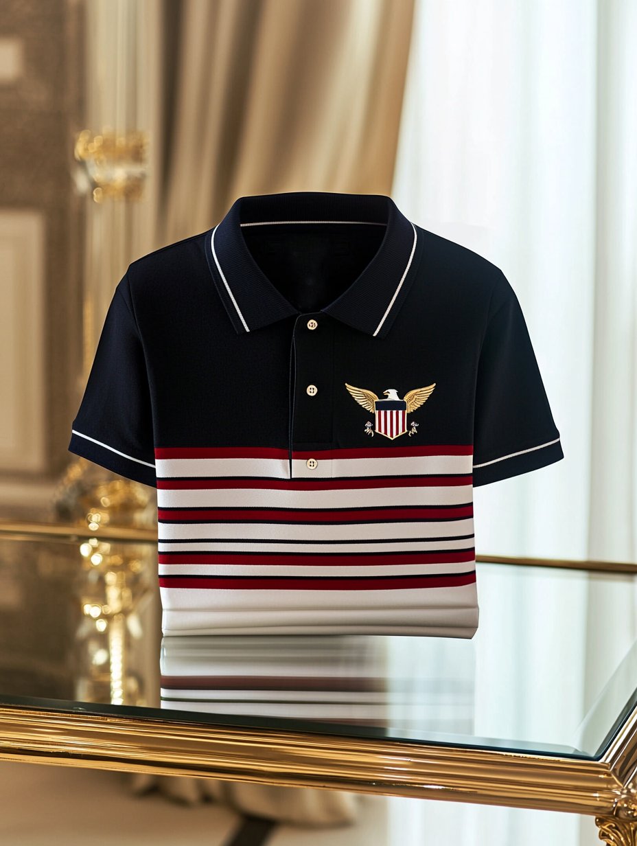 Camisa polo ejecutivo casual White Eagle rayas con botones de manga corta para hombre