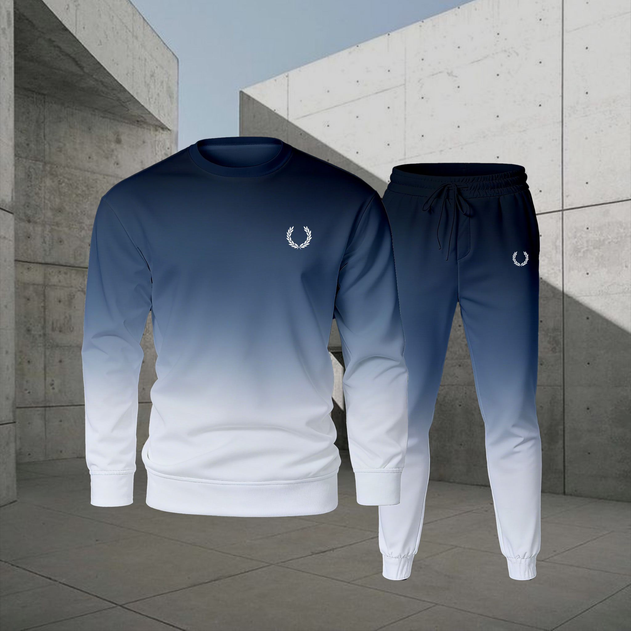 Conjunto de dos piezas casual Color Matching estampado Round-Neck de manga larga sudaderas Trousers para hombre