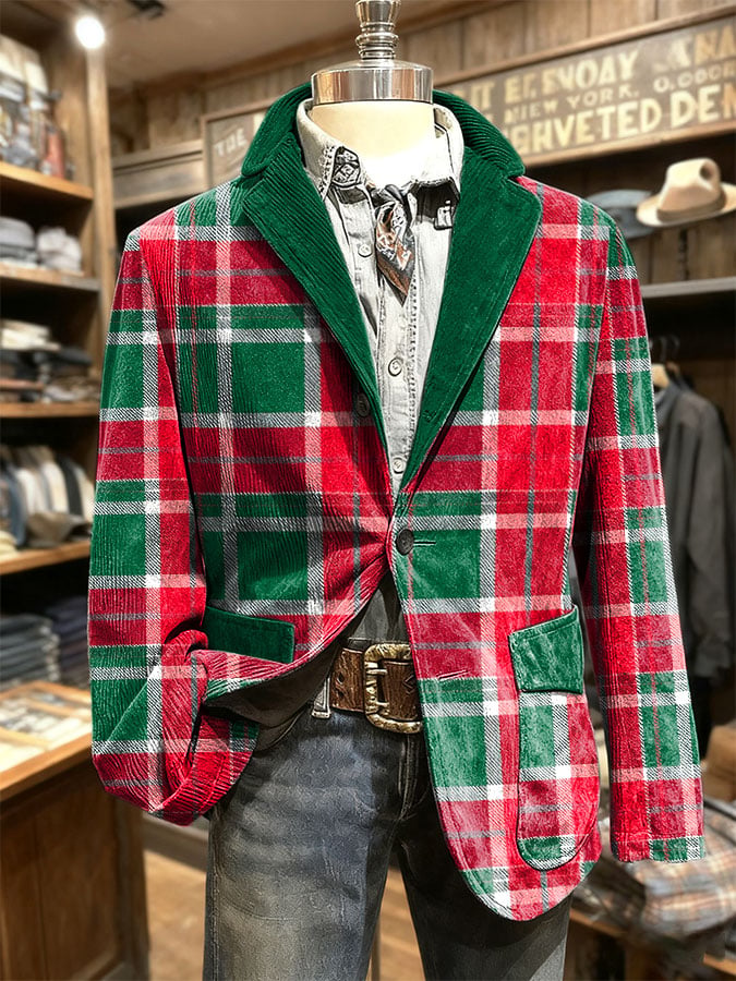 Saco retro Christmas a cuadros casual para hombre