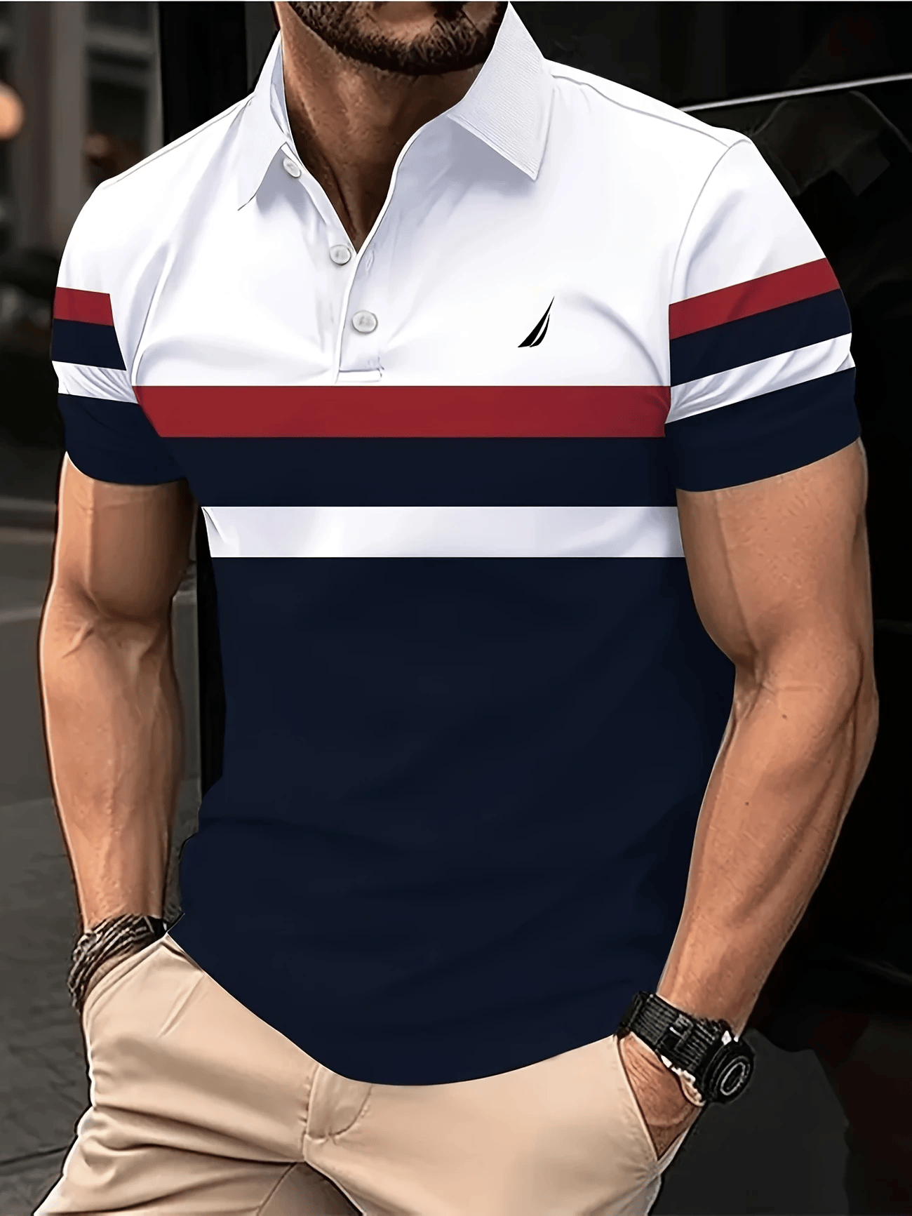 Camisa polo ejecutivo Logo con botones de manga corta para hombre