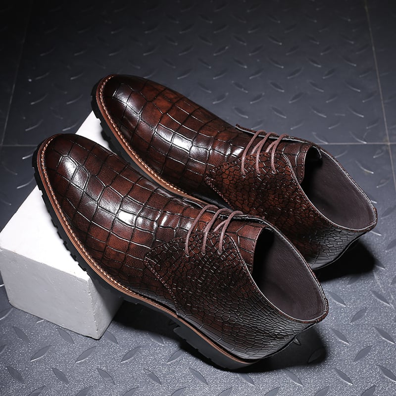 Botas casual Front Lace Up Crocodile diseño cuero para hombre