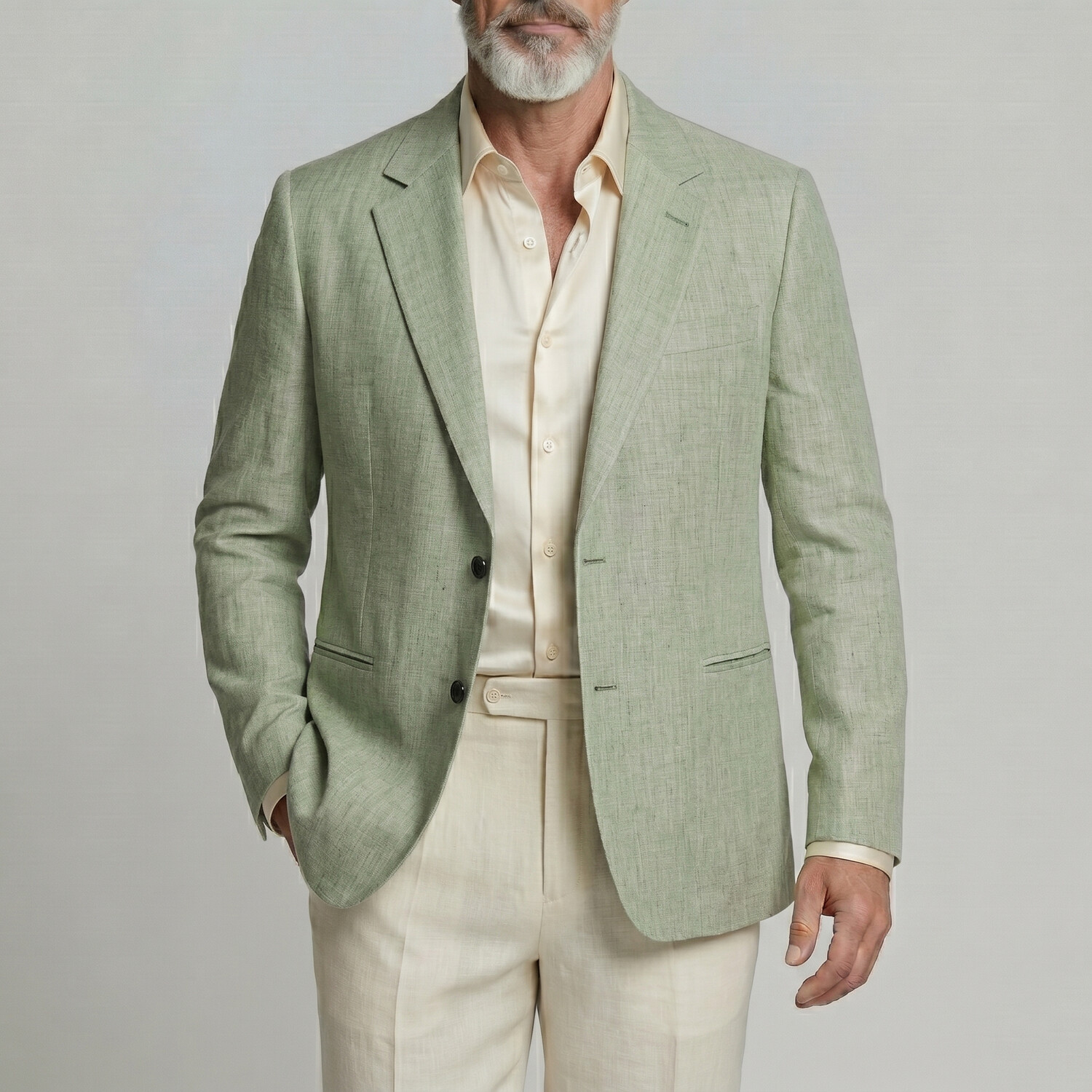 Saco ejecutivo casual Green Welt Pocket Notch Lapel de manga larga para hombre