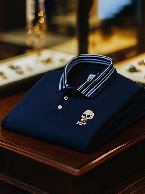 Camisa polo ejecutivo casual Skull estampado con botones para hombre