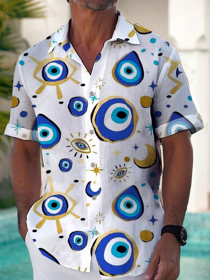 Camisa de moda casual Art estampado de manga corta para hombre