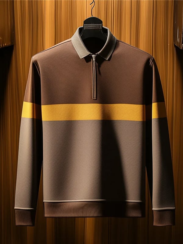 Camisa polo ejecutivo clásico rayas estampado cierre para hombre