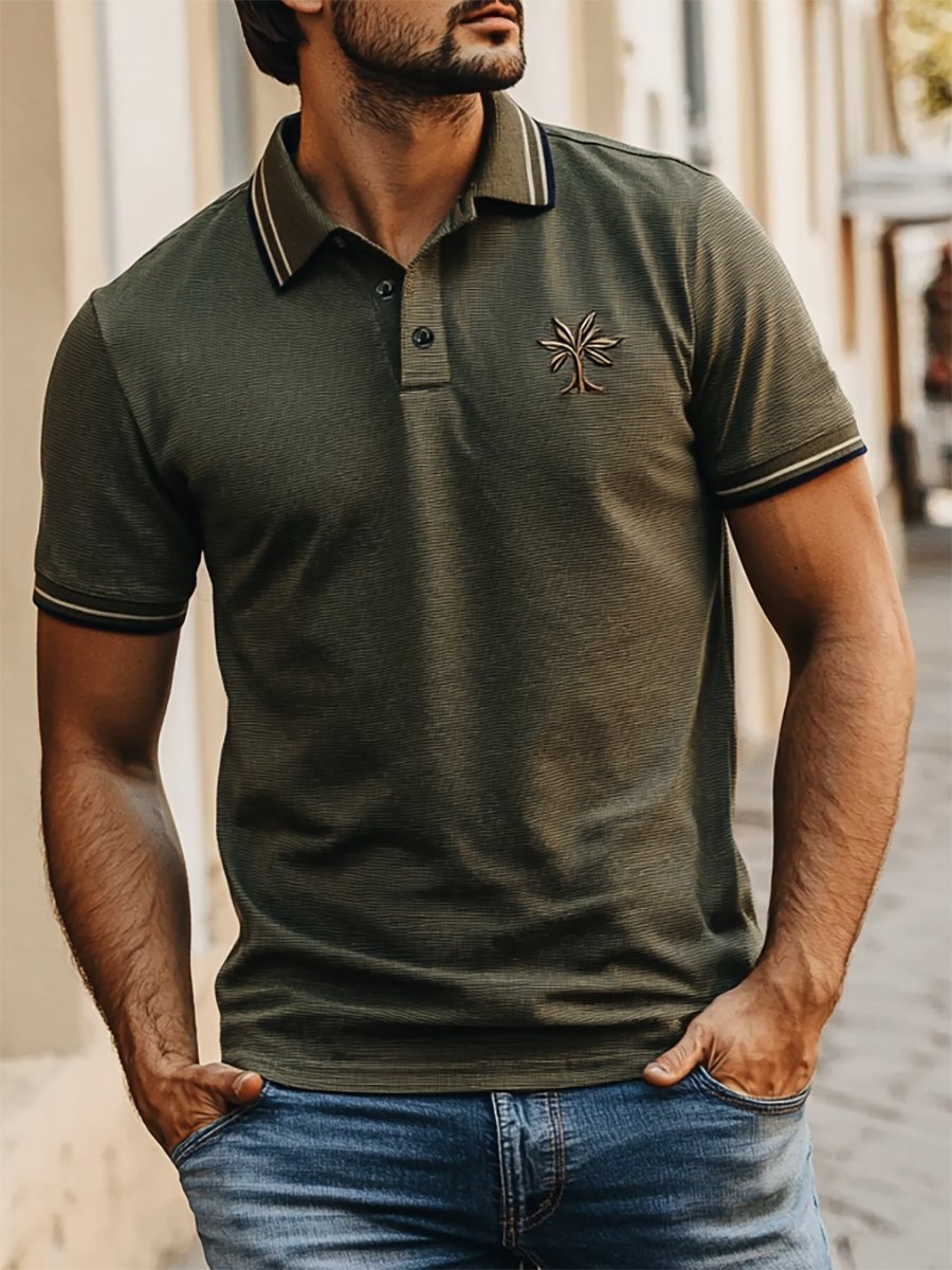 Camisa polo ejecutivo rayas Logo con botones de manga corta para hombre