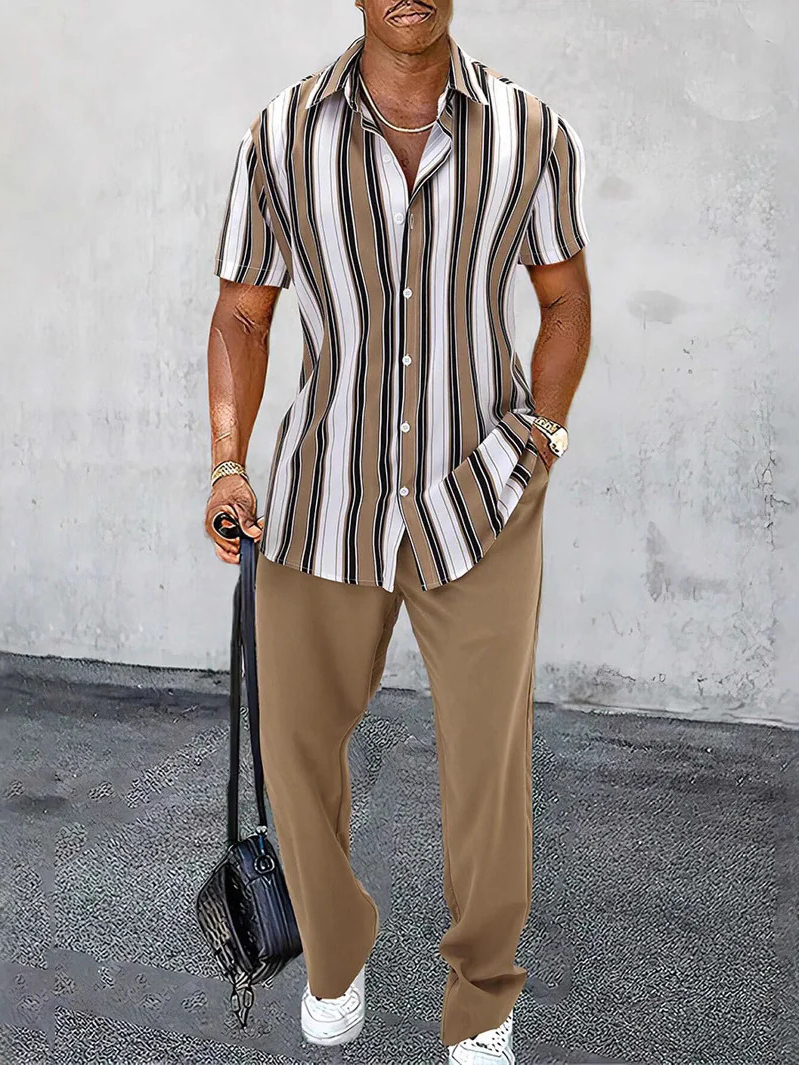 Camisa Hawaiian estampado de manga corta Walking Set 3 Colors 415 para hombre