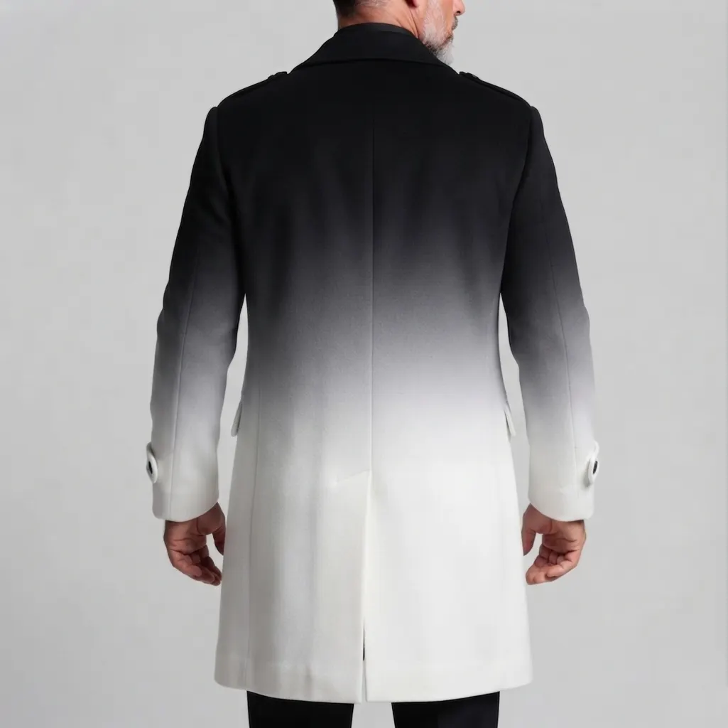 para hombre Black And White Gradient Double Breasted Notch Lapel Woolen Trench Coat