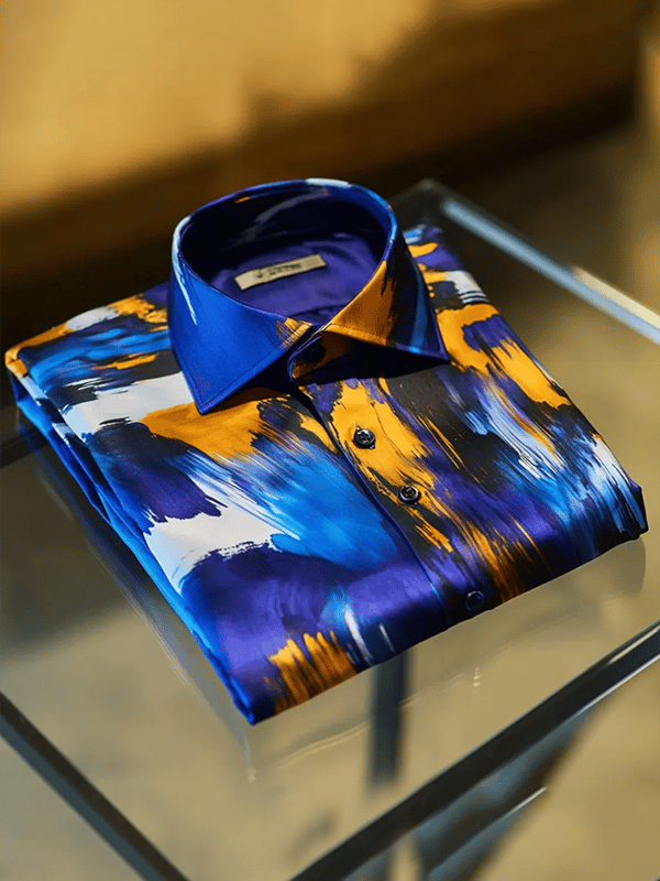 Camisa satén Luxe estampado de manga corta Button para hombre