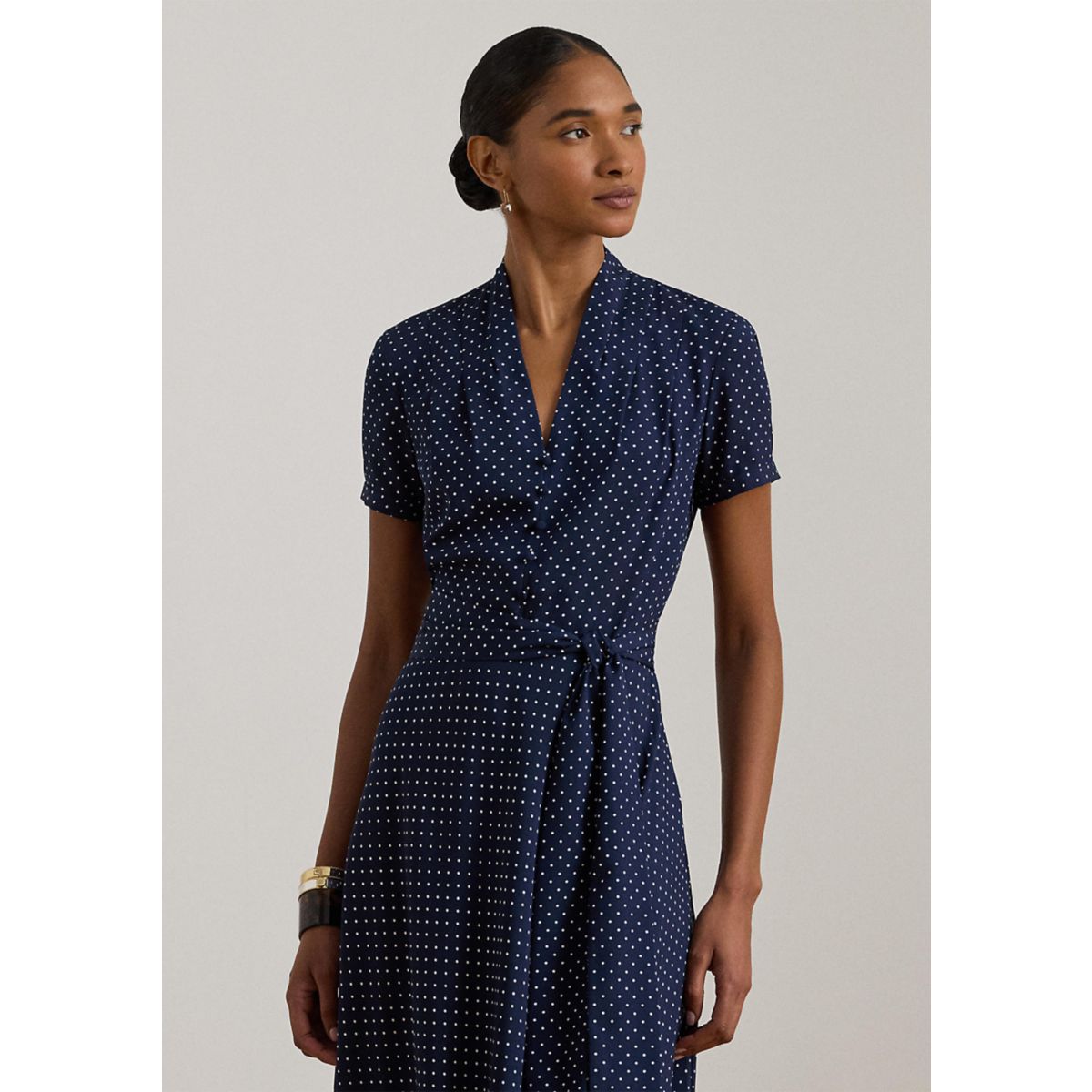 Polka-Dot Belted Crepe Dress - 4