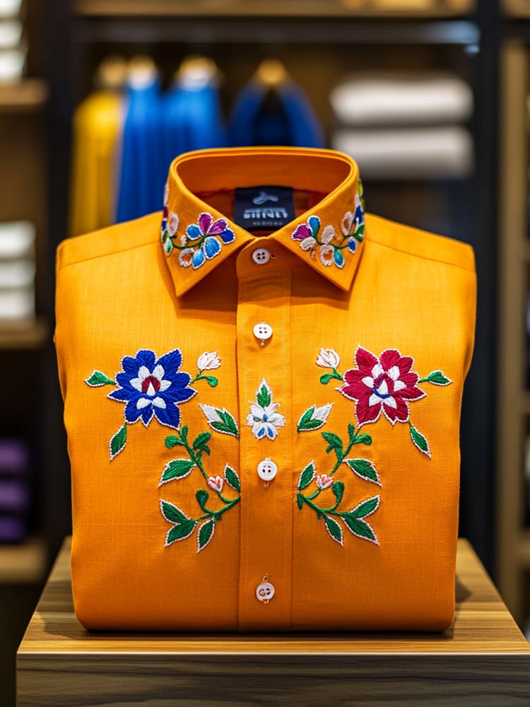 Camisa ejecutivo casual floral solapa de manga corta para hombre