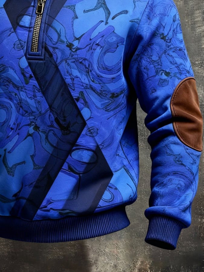 Sudadera retro en bloques de color estampado Color-Blocked con cierre para hombre