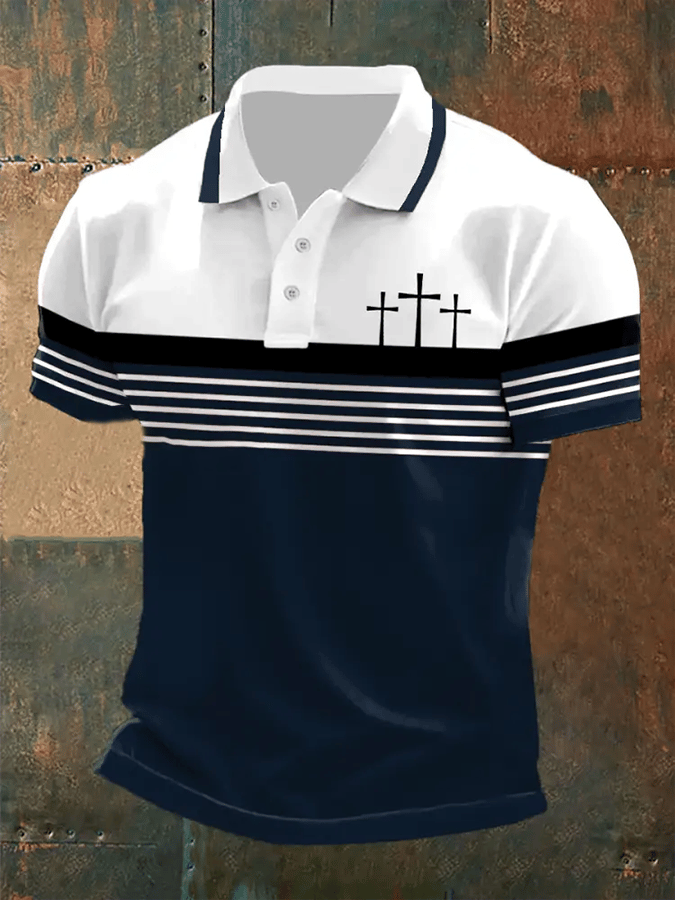 Camisa polo retro Faith casual estampado para hombre
