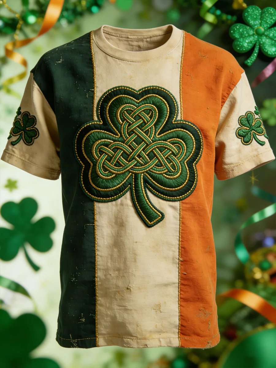 Camiseta St. Patrick's Day Shamrock estampado de manga corta para hombre