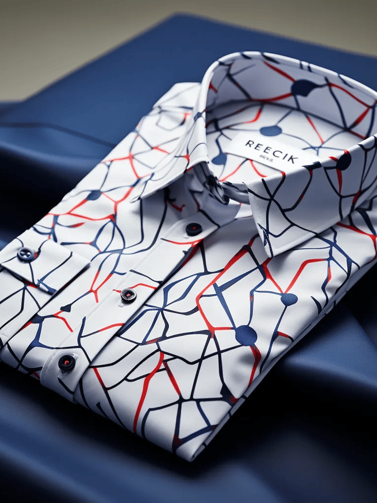 Camisa de lujo Romantic Contrast Color estampado de manga larga para hombre