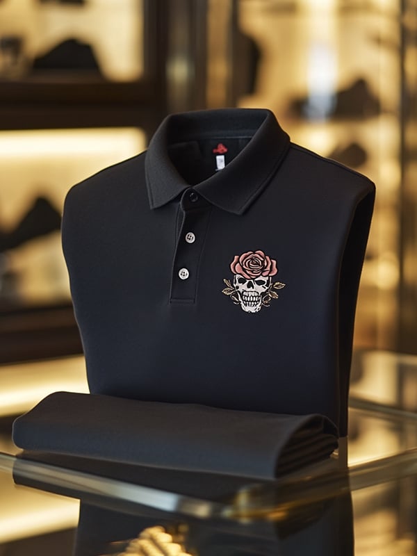 Camisa polo ejecutivo casual Skull estampado con botones para hombre