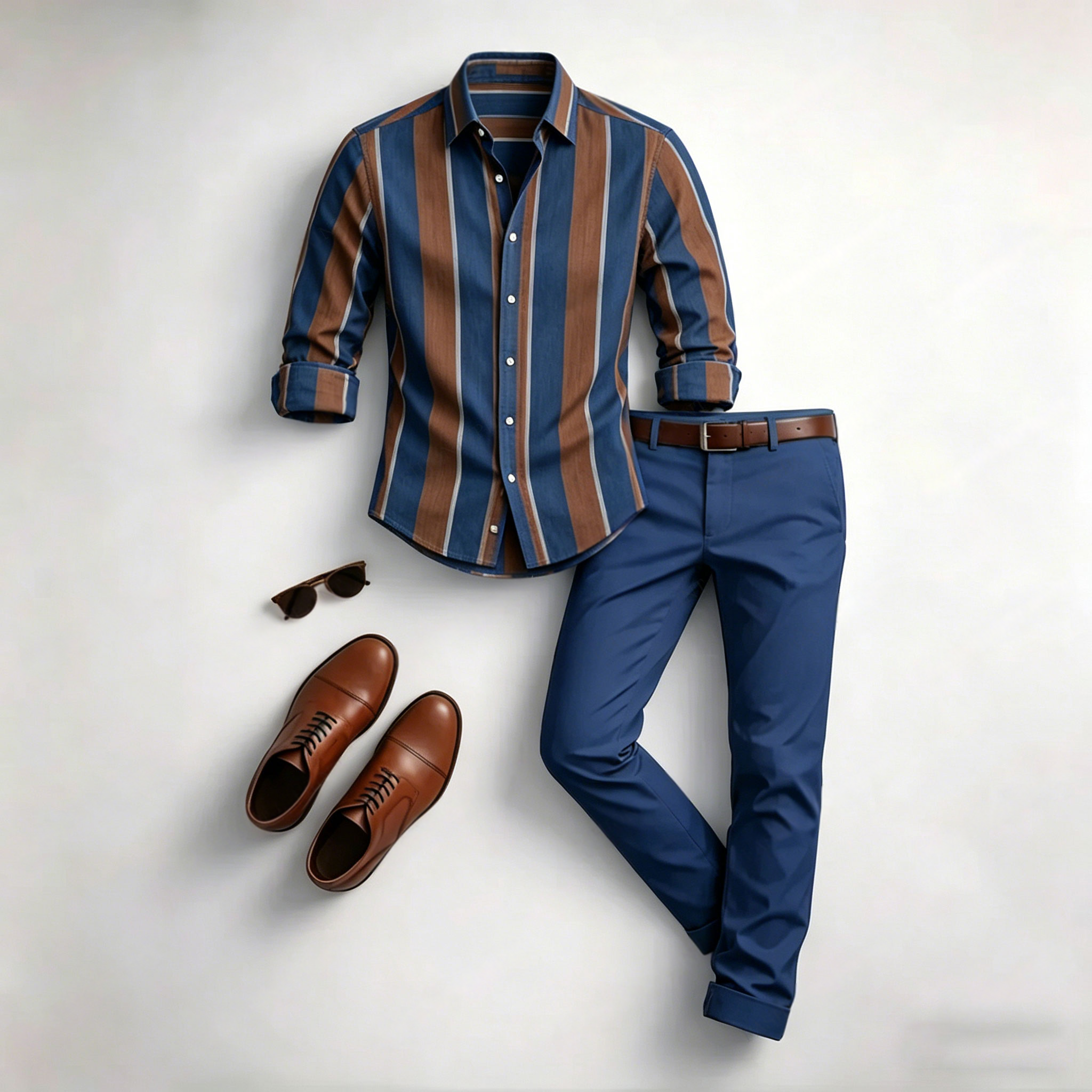 Conjunto de dos piezas casual Color Matching Geometric estampado de manga larga camisa & Trousers para hombre
