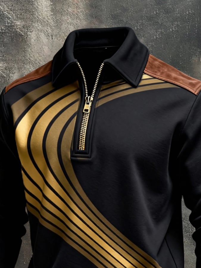 Sudadera retro en bloques de color estampado Color-Blocked con cierre para hombre