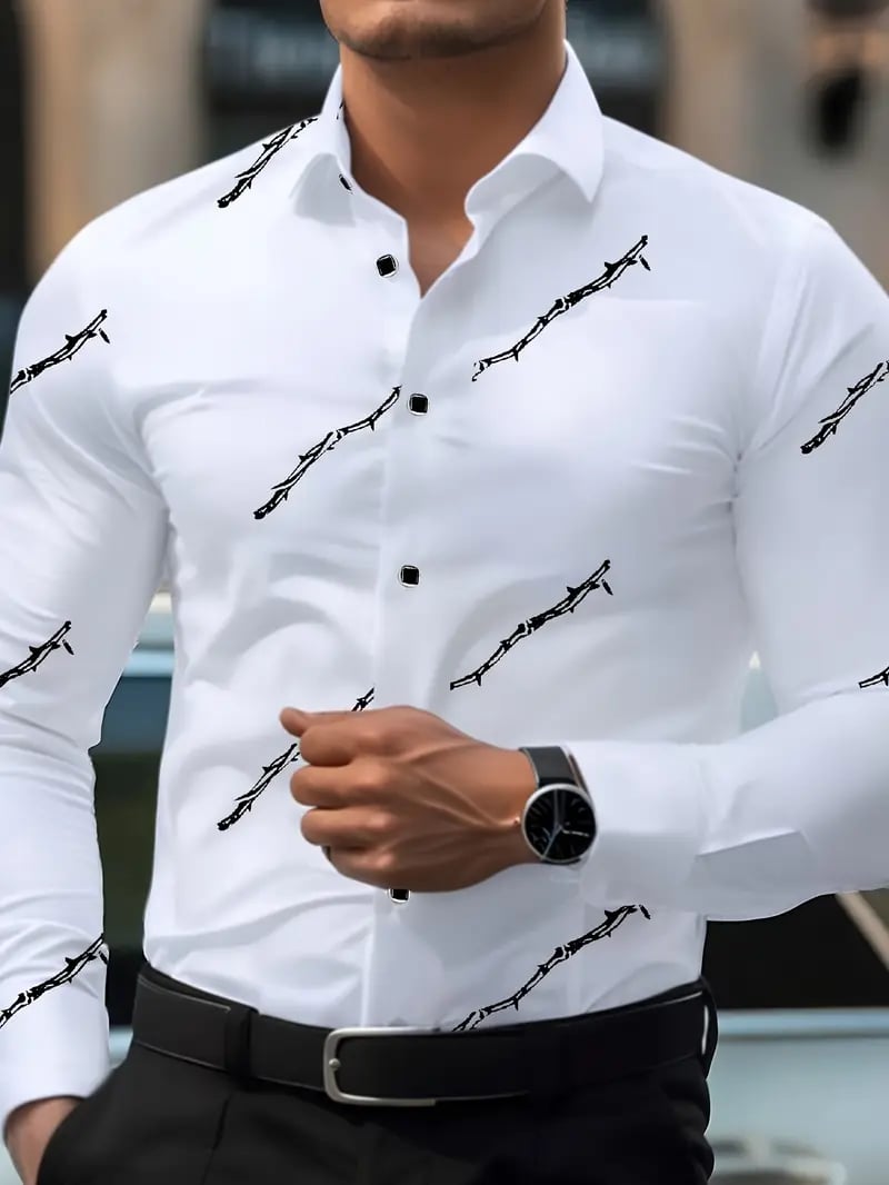 Camisa Street Style ejecutivo casual estampado de manga larga para hombre