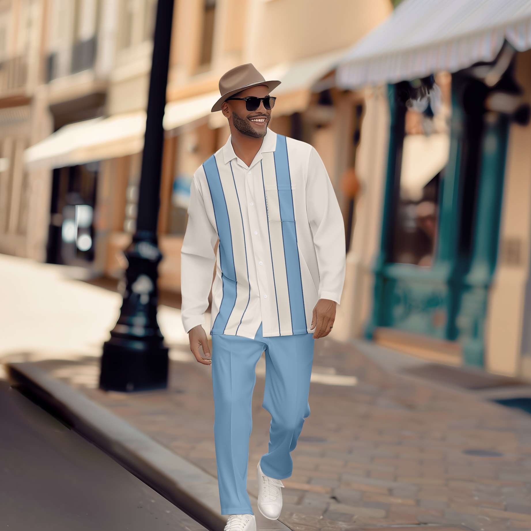 Camisa Colorblock estampado de manga larga casual Walking Suit 1471 para hombre