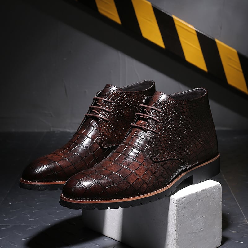 Botas casual Front Lace Up Crocodile diseño cuero para hombre