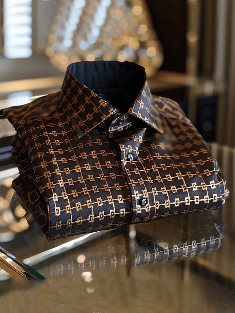 Camisa satén Luxe estampado de manga corta Button para hombre
