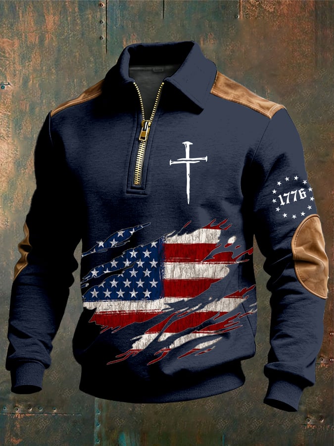 Sudadera vintage Faith Design estampado casual Zipper -Fast Shipping para hombre