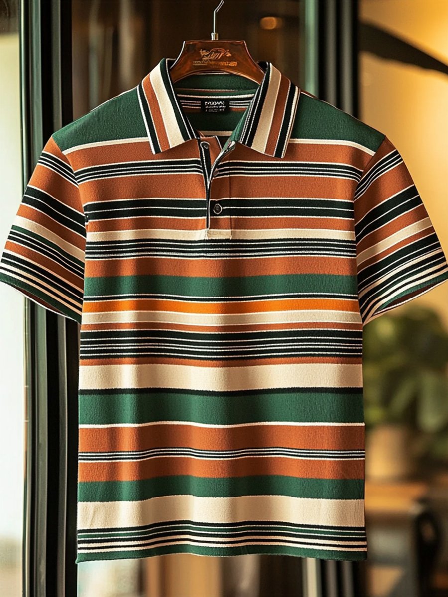 Camisa polo ejecutivo casual a rayas Button de manga corta para hombre