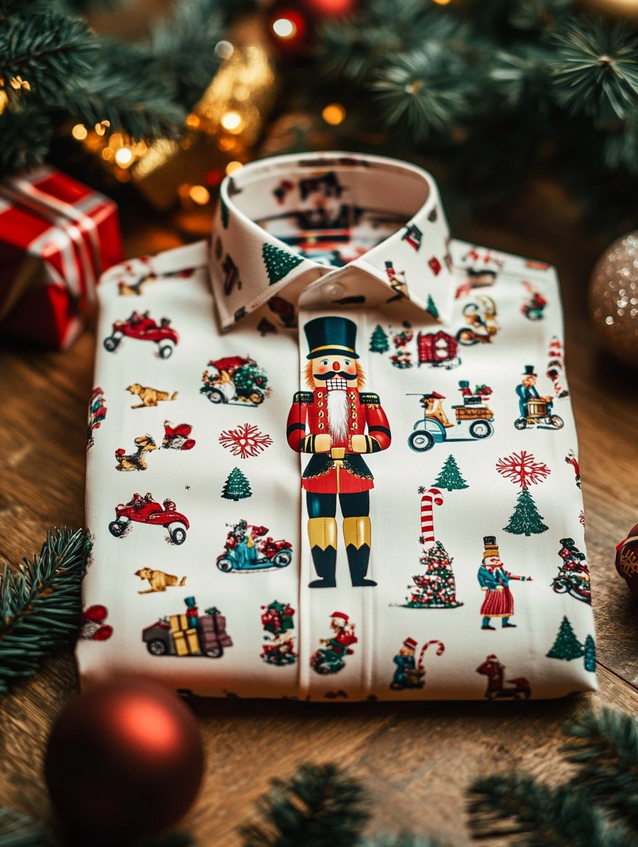 Camisa Christmas estampado de manga larga para hombre