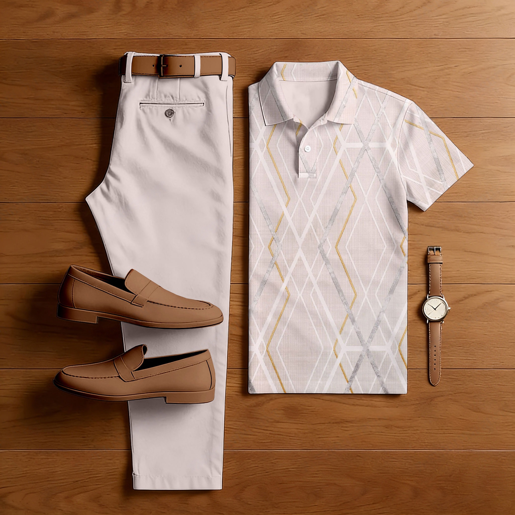Conjunto de dos piezas casual Off-White Geometric estampado de manga corta camisa And shorts para hombre