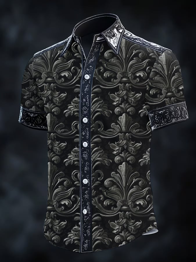 Camisa vintage Dark Baroque estampado de manga corta para hombre
