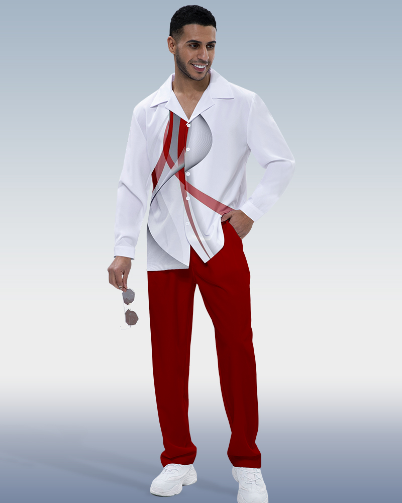 Suitmens Colorblock Gradient estampado de manga larga Walking Suit 229 para hombre