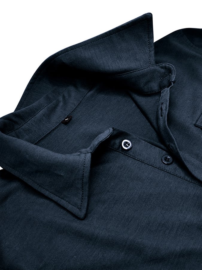 Camisa polo de color sólido de manga larga bolsillo para hombre