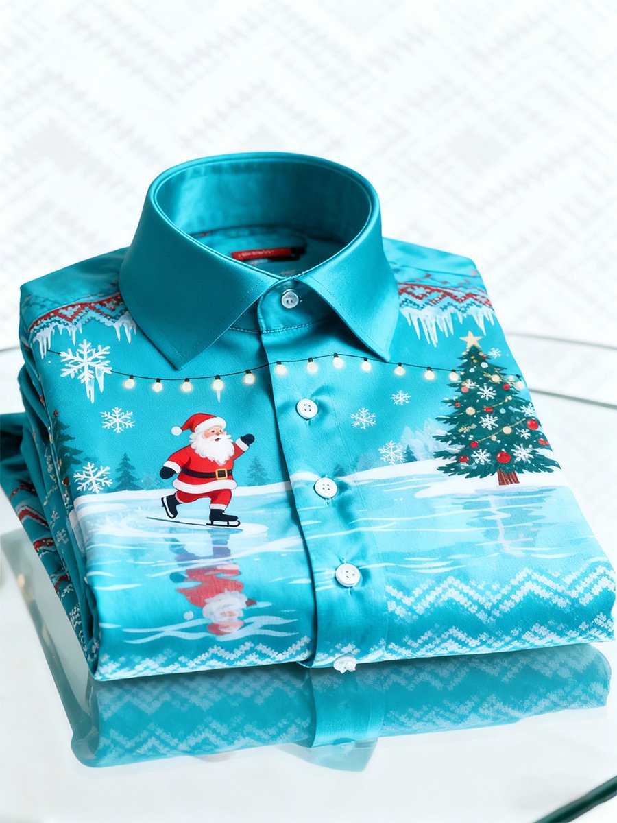 Camisa Christmas de manga larga con botones para hombre