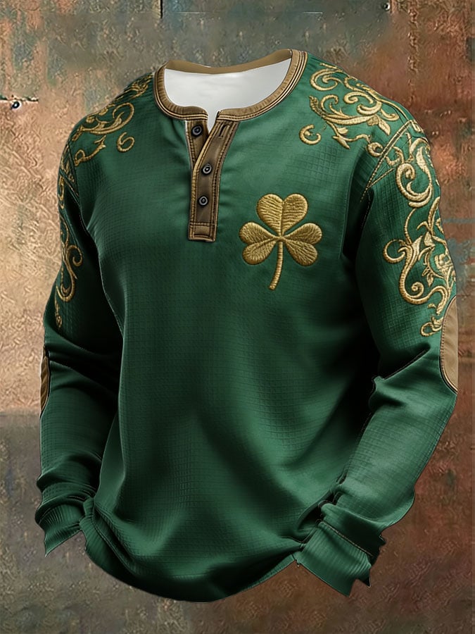 Camisa St. Patrick's Day tejido tipo waffle Henley para hombre